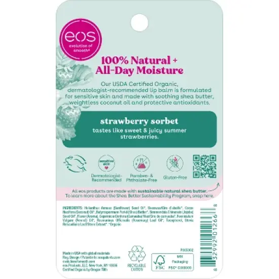 eos 100% Natural & Organic Strawberry Sorbet Lip Balm - 0.28oz/2pk image {4}