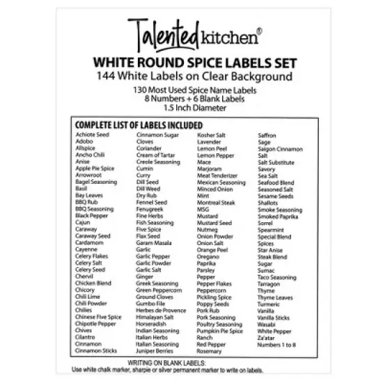 Talented Kitchen 144 Spice Labels Stickers + Pantry Labels, Clear Spice Jar Labels Preprinted for Spice Jar Lids, Water Resistant, Round 1.5 in image {7}