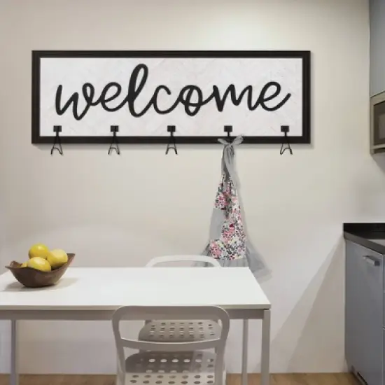 50.5" x 18.5" 5 Hook Shabby Chic Welcome Framed Coat Rack - American Art Decor image {1}