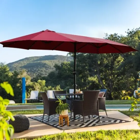 15x9Ft Large Double-Sided Rectangular Outdoor Twin Patio Market Umbrella with light and base- red image {5}