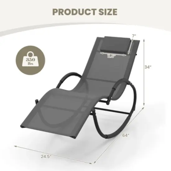 Costway 1/2 PCS Outdoor Rocking Lounge Chair with Removable Headrest Breathable Backrest & Seat Grey image {2}