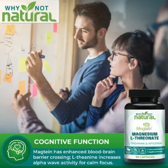 Why Not Natural Magnesium L-Threonate Complex with Apigenin and L-theanine, 90 Capsules, Patented Magtein Supplement image {3}