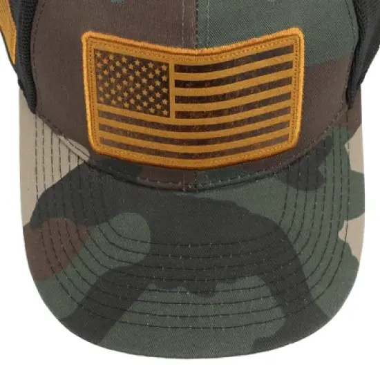 USA American Flag Patch 6-Panel Green Camo Pre-Curved Snapback Hat image {5}