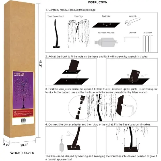 LIGHTSHARE Electric Halloween Willow Tree with Spiders Cobweb LED Outdoor Light Stakes Orange image {4}