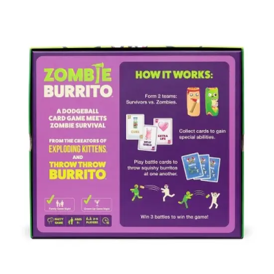 Zombie Burrito Party Game: Exploding Kittens, Fun Social Skills Card Party, 2-6 Players, 15 Min Play image {1}