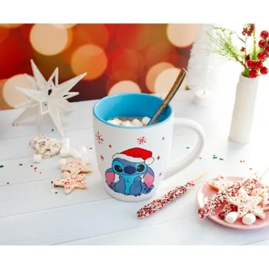 Silver Buffalo Disney Lilo & Stitch Santa Hat Jumbo Curved Ceramic Latte Mug | Holds 25 Ounces image {6}