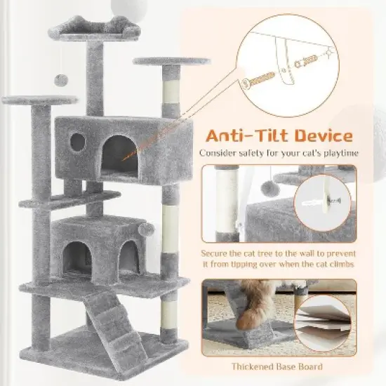 Sevobal Pet Tower Cat Tree Tower, Multi-Level With Sisal Grab Post, Indoor Apartment With Ladder, Plush Toys, Rest And Play, Gray, 19.7&Prime;*19.7&Prime;*53.14&Prime; image {3}