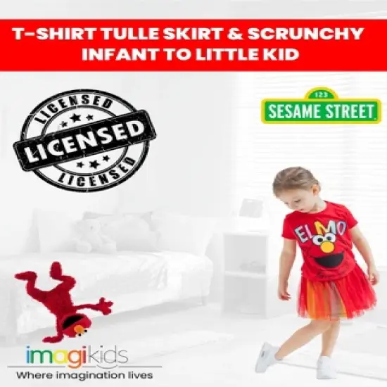 Sesame Street Elmo Abby Cadabby T-Shirt Tulle Skirt and Scrunchie 3 Piece Outfit Set Infant to Little Kid image {4}