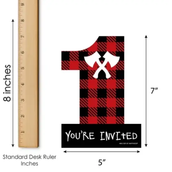Big Dot of Happiness 1st Birthday Lumberjack - Channel The Flannel - Shaped Fill-in Invites - Birthday Party Invite Cards with Envelopes - Set of 12 image {4}
