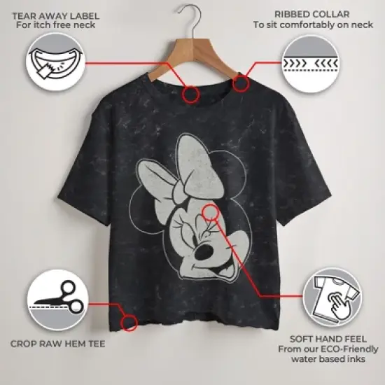 Junior's Mickey & Friends Distressed Minnie Wink Portrait T-Shirt image {3}
