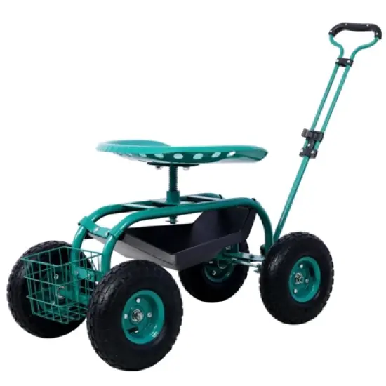 Rolling Garden Scooter Garden Cart Seat with Wheels and Tool Tray, 360 Swivel Seat,Green--refurbished image {7}