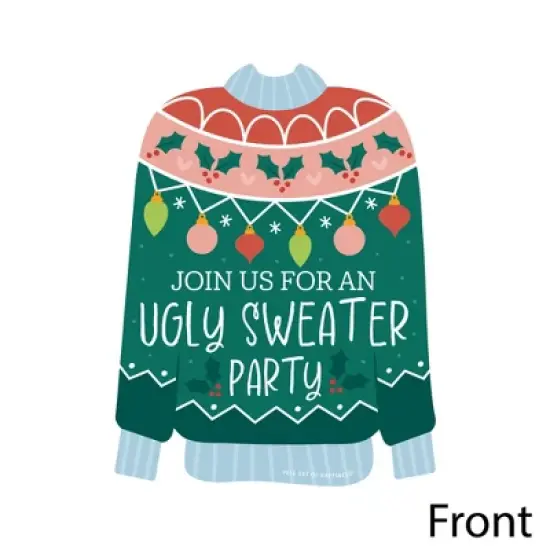 Big Dot of Happiness Colorful Christmas Sweaters - Shaped Fill-In Invitations - Ugly Sweater Holiday Party Invitation Cards with Envelopes - Set of 12 image {2}