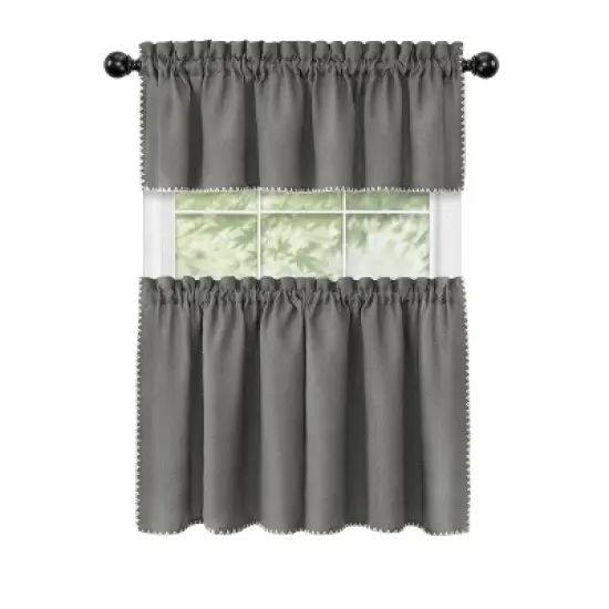 Kate Aurora Coastal Hamptons Living Complete 3 Piece Textured Kitchen Curtain Tier & Valance Set image {1}