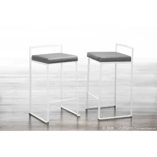 Set of 2 26" Fuji Contemporary Counter Height Barstools White/Gray - LumiSource image {8}