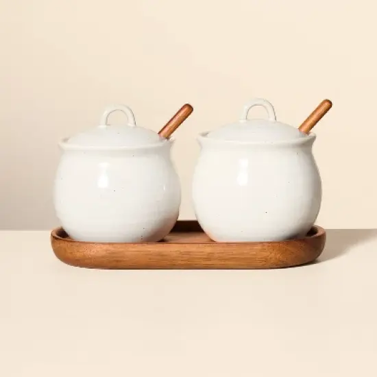 5pc Flared Brim Stoneware Salt & Pepper Cellar Set Vintage Cream - Hearth & Hand&trade; with Magnolia image {3}