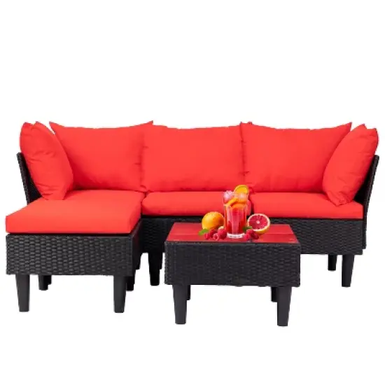 FDW 5 Pieces Patio Furniture Modern Outdoor Sectional Rattan Chair Wicker Conversation Set Sofas with Cushions and Glass-Top Coffee Table image {9}