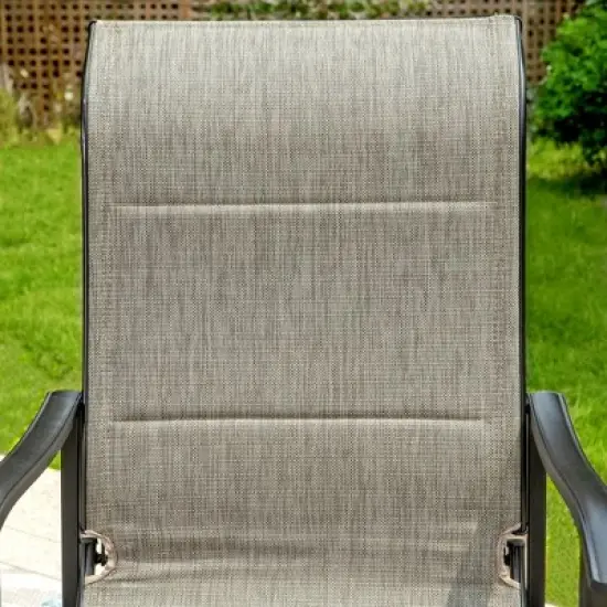 Captiva Designs 7pc Black Slatted Round Steel Table with Umbrella Hole & Grayish Brown Textilene Chairs image {7}