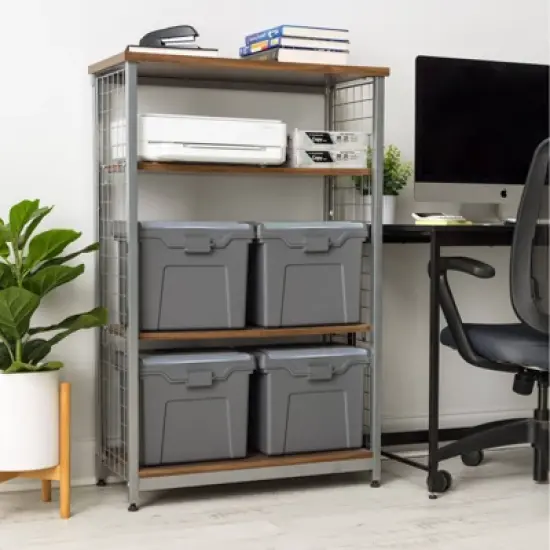 IRIS 4pk Portable Letter Plastic File Box with Organizer Lid Gray image {3}