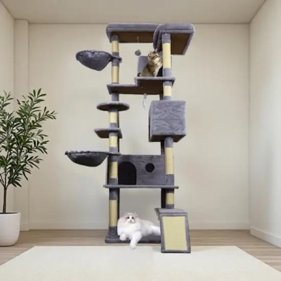 Whisen 84" Cat Tree Tower with Large Condo, Sisal Scratching Post, Hammock & Top Platform image {1}