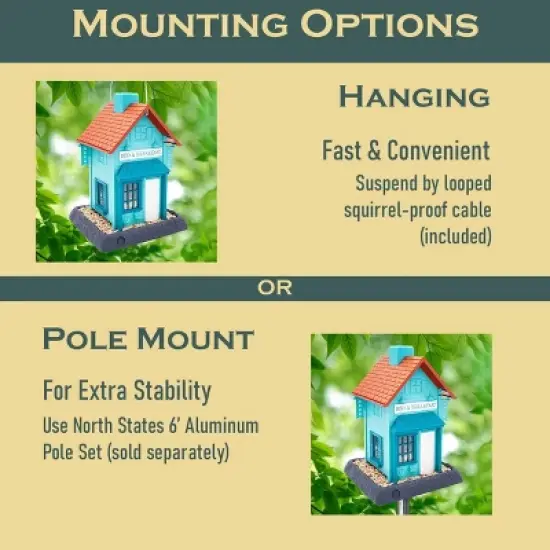 North States Bed and Breakfast Hopper Bird Feeder 14" Turquoise Blue image {4}