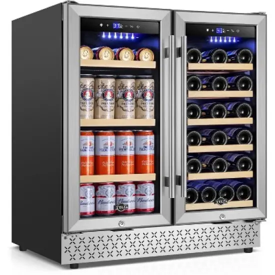 Tylza 30 Inch Wine and Beverage Refrigerator, Dual Zone Wine Beverage Cooler 30" with French Door, Holds 29 Bottles and 110 Cans image {6}