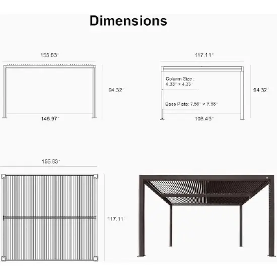 PURPLE LEAF Outdoor Louvered Pergola Sun Shade Outside Canopy with Aluminum Roof for Pool Hot Tub Backyard Garden Pavilion Patio Hardtop Gazebo image {2}