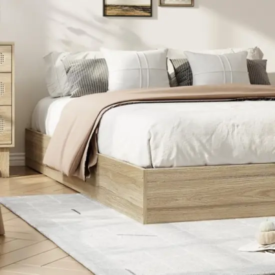 Wood Platform Bed Frame,Wooden Bed Frame Without Headboard, Wood Slat Support,No Box Spring Needed, Easy Assembly image {4}