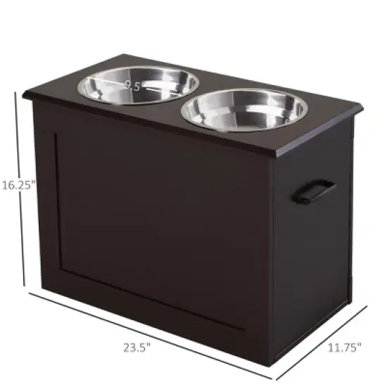 INFURNIC Pet Bowl Raised Feeding Station with Storage Stainless Steel Bowls Elevated Design for Large Dogs, Brown, 23.5"*11.75"*16.25" image {2}