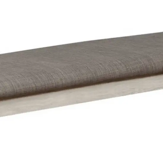 Wooden Bench with Fabric Upholstered Seat and Chamfered Legs Gray/White - Benzara image {3}
