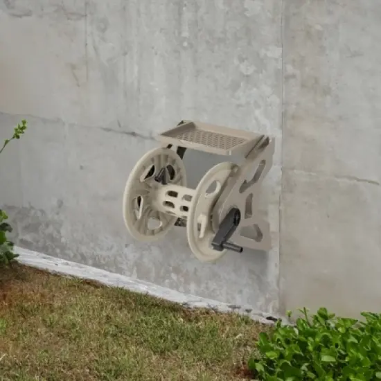 Suncast Handler 200 Foot Resin Wall Mounted Outdoor Garden Hose Reel, Taupe image {4}