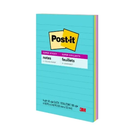 Post-it&reg; Super Sticky Notes, 4 in. x 6 in., Supernova Neons Collection, 4 Pads/Pack, 45 Sheets/Pad, Lined: Notepads, Multicolor, Art Design image {23}