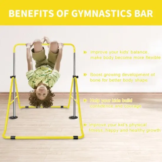 Gulches Yellow Multi-Functional Adjustable Height Children's Horizontal Gymnastic Bar With Bear Rings image {2}