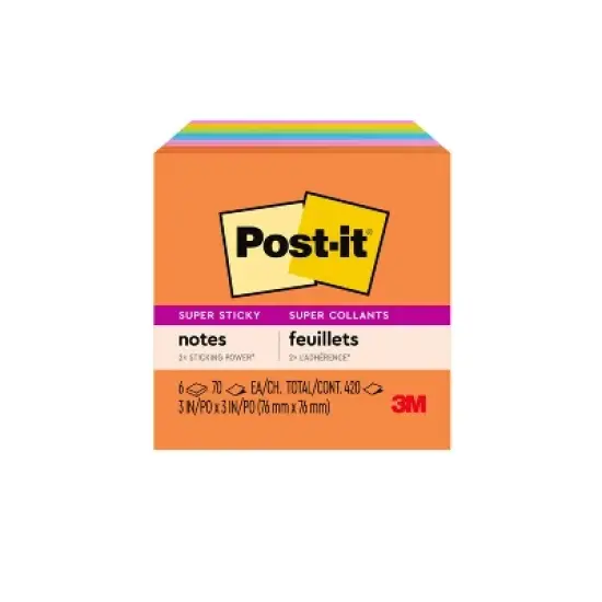 Post-it Super Sticky Notes 3"x 3" Energy Boost Collection: 6 Multicolor Pads, 70 Sheets Each, Art & Design Theme image {11}
