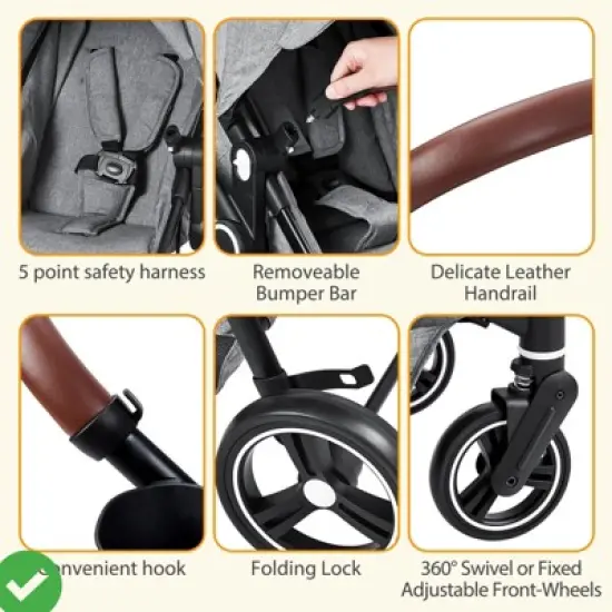 Convertible Baby Stroller 2 in 1 with Adjustable Backrest & Canopy Foldable Aluminum Alloy Anti-Shock image {3}