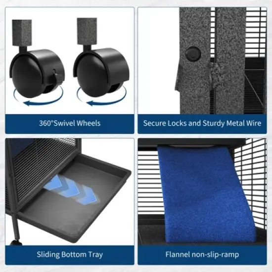 59" 6-Tier Small Animal Cage - Rolling Critter Nation Habitat for Ferrets/Chinchillas/Rabbits w/Ramps & Platforms, Black image {2}