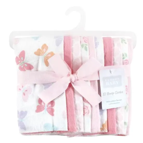 Hudson Baby Infant Girl Cotton Flannel Burp Cloths, Pastel Butterfly, One Size image {1}