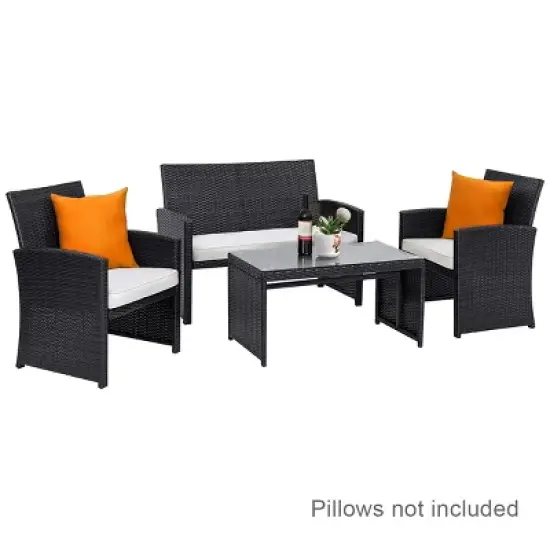 Costway 8PCS Patio Rattan Furniture Conversation Set Cushioned Sofa Table Garden Black image {7}