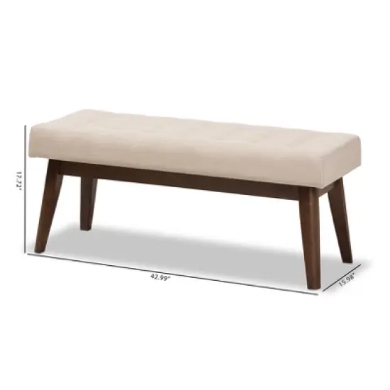 Elia Mid Century Modern Walnut Wood Fabric Button Tufted Bench - Baxton Studio image {7}