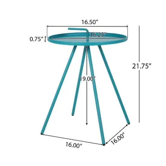 GDFStudio Margaretta Outdoor Steel Side Table with Handle, Teal image {3}