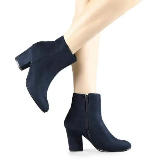 Allegra K Women's Round Toe Side Zip Chunky Heel Ankle Boots image {1}