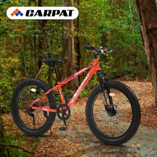 Gulches 24 Inch Fat Tire Mountain Bike Full Shimano 7-Speed, Dual Disc Brakes, High-Carbon Steel Frame, Front Suspension, for Adults/Youth image {2}