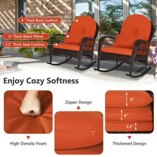 Tangkula 2-Piece Patio Garden Wicker Rattan Rocking Chair Furniture w/ Cushion image {3}
