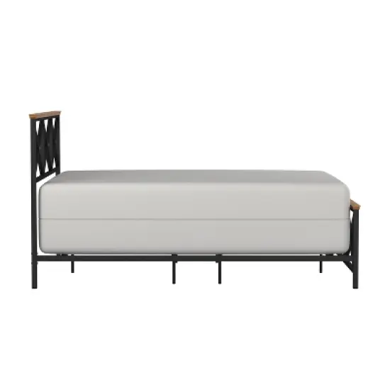 Queen Ashford Metal Bed with Wood Accent Textured Black Oak Finished Wood - Hillsdale Furniture image {5}