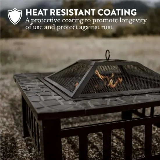 GasOne 32-inch Outdoor Metal Fire Pit for Patio with Fireplace Screen &ndash; Elegant and Modern Fire Pit Table for Camping, Heating, Bonfire, Picnics image {2}