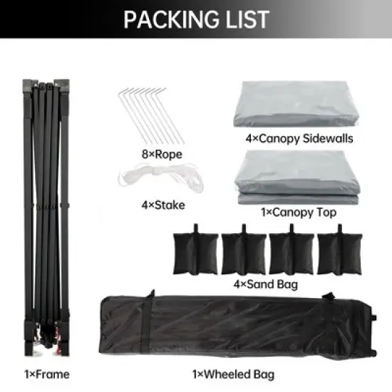 CuisinSmart  10x10 Pop Up Canopy Tent with 4 Removable Sidewalls, Outdoor Portable Canopy for Parties, Backyard, Beach, Gray image {6}