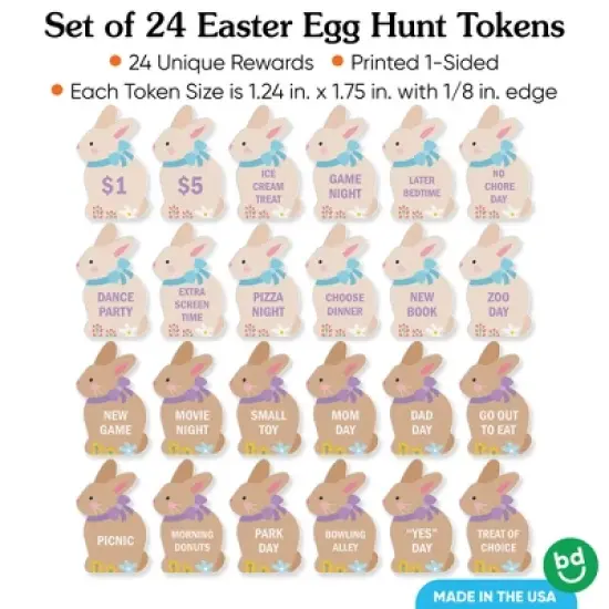 Big Dot of Happiness Spring Easter Egg Hunt Token Stuffers, 24 Count Bunny Shape Egg Filler Tokens with Fun Rewards for Kids, Reusable Easter image {3}