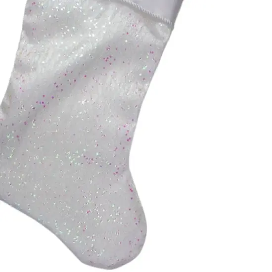 Northlight 22.25" White with Pink Iridescent Glitter Christmas Stocking with Satin Cuff image {3}