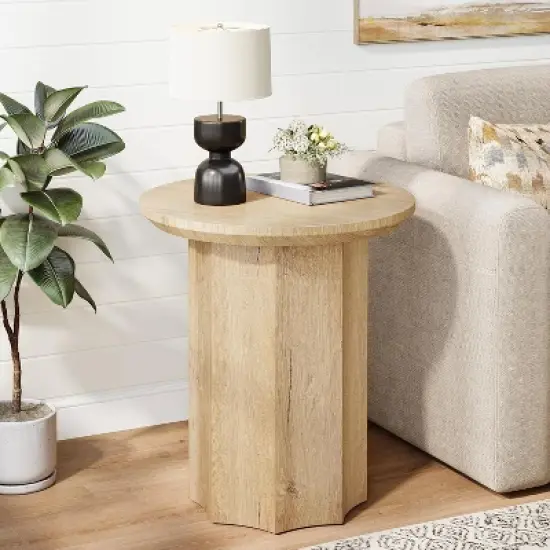 Tribesigns Round End Table, Wooden Side Table with Octagonal Base, Modern Nightstand for Living Room, Bedroom, Easy Assembly image {4}