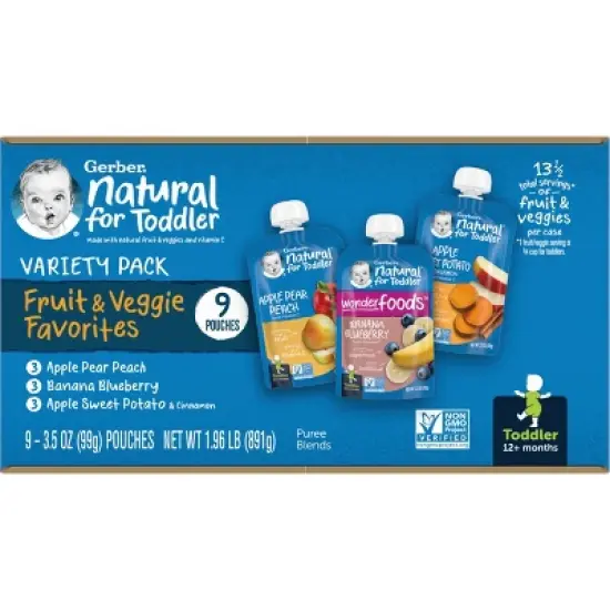 Gerber Toddler Fruit & Veggie Value Pack Baby Food Pouches - 9ct/31.5oz image {5}