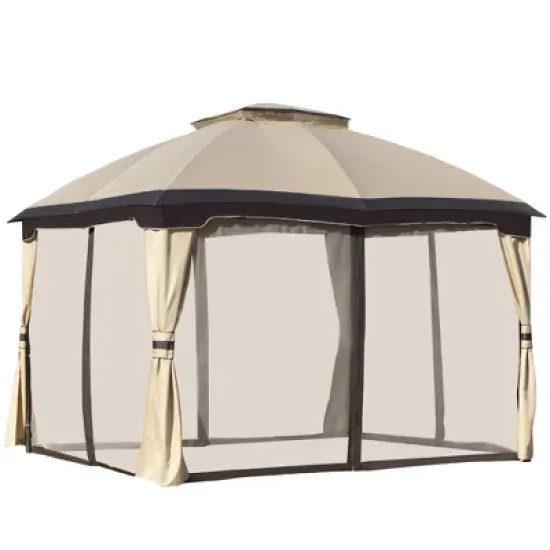 Outsunny 10' x 12' Outdoor Gazebo, Patio Gazebo Canopy Shelter w/ Double Vented Roof, Zippered Mesh Sidewalls, Solid Steel Frame image {7}